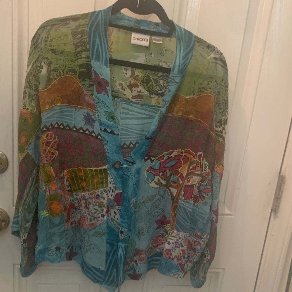 Chico's Multicolor One Button, Lightweight Jacket… - image 1